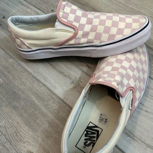 Pink Checkered Vans Slip On
